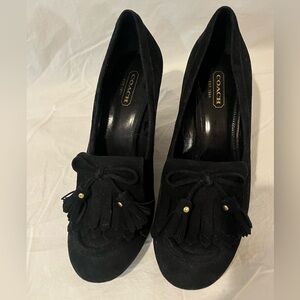 Coach Women's Black Suede Tassel wedge Heels